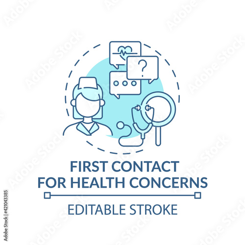 First contact for health concerns blue concept icon. Clinical assistance for patient problems. Family doctor idea thin line illustration. Vector isolated outline RGB color drawing. Editable stroke