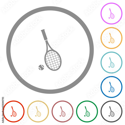 Tennis racket with ball flat icons with outlines