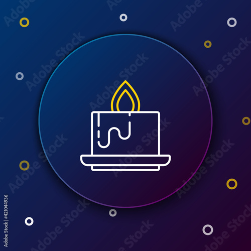 Line Aroma candle icon isolated on blue background. Colorful outline concept. Vector