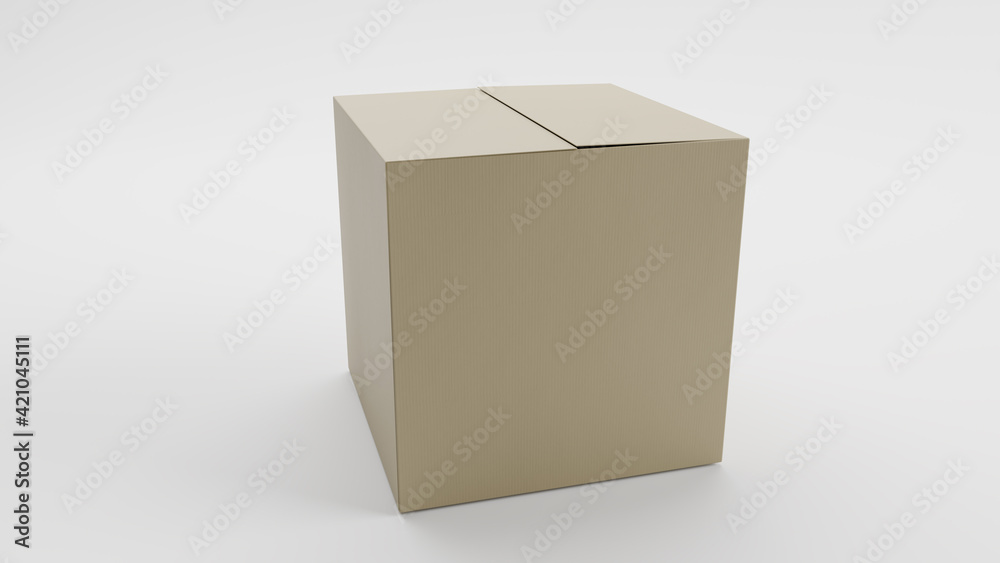 Single Cardboard Box For Package, Shipping and Delivery, With Signs and Label, White Background, Perspective View 2, 3D Illustration Single Cardboard Box For Package, Shipping and Delivery, With Signs and Label, White Background, Perspective View 2, 3D Illustration