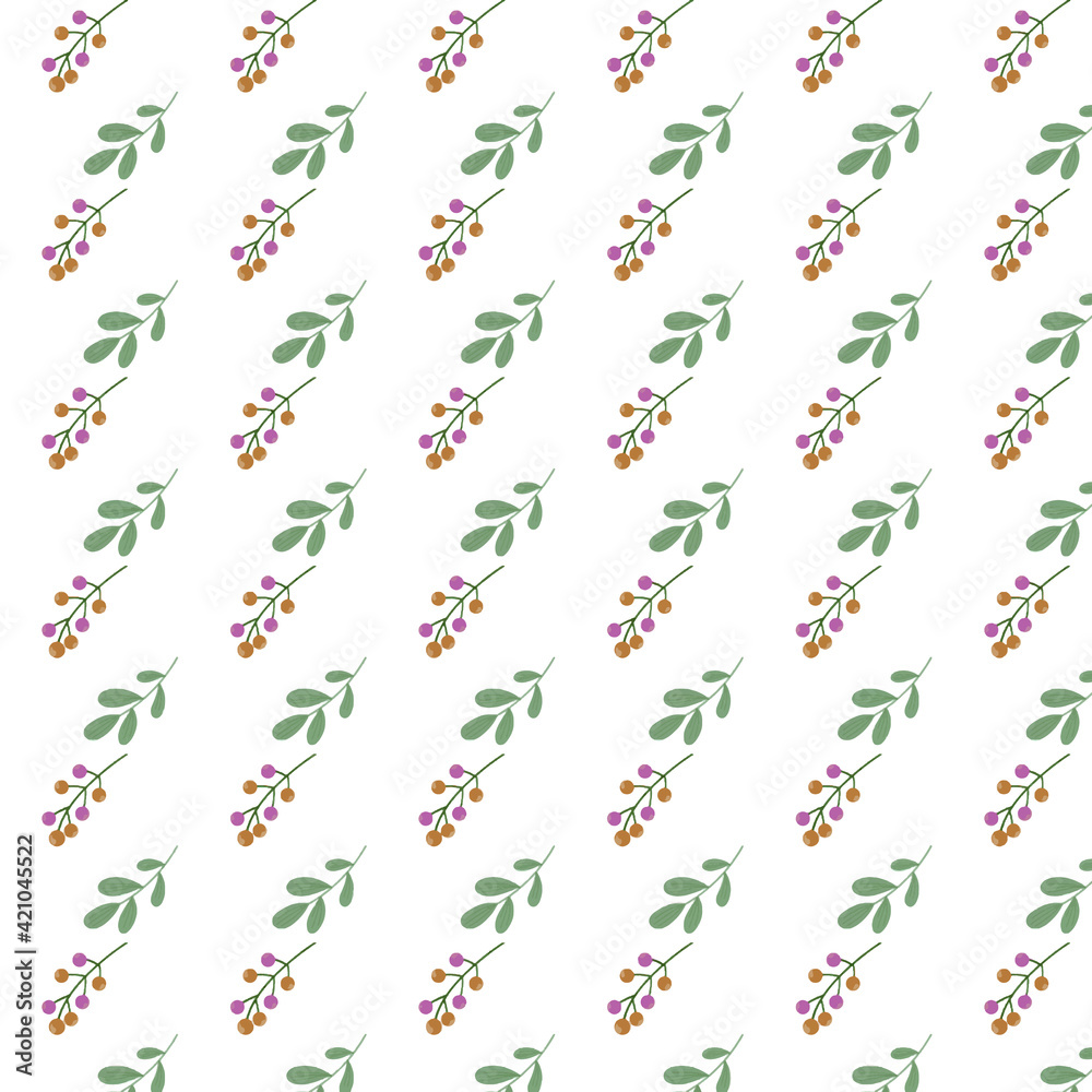 Tender. Berries and leaves. Pattern of delicate pastel shades. Factory textiles. Wallpaper. On a white background. Tender. Berries and leaves. Pattern of delicate pastel shades. Factory textiles. Wallpaper. On a white background.
