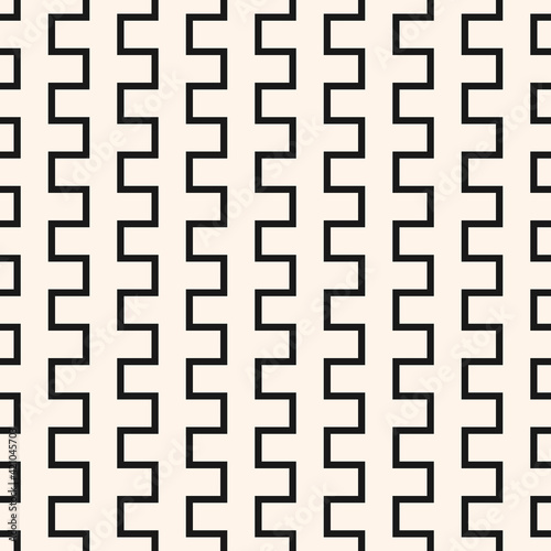 Vector geometric line seamless pattern. Simple monochrome texture with jagged stripes, snake lines, zigzag. Abstract modern geometry. Black and white graphic background. Stylish repeated geo design