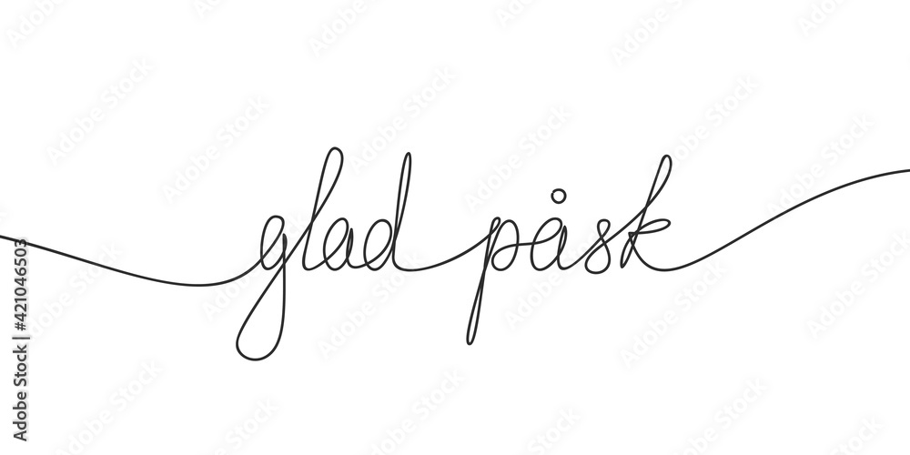 Happy Easter lettering in Swedish, Handwritten inscription Continuous one line drawing, Text made of thin line. Hand drawn vector minimalist illustration, Design element for Easter holidays