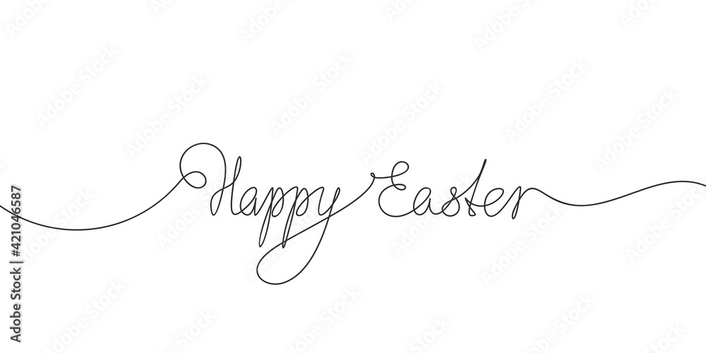 Happy Easter calligraphic hand lettering Continuous one line drawing, Text made of thin line. Vector minimalist illustration, Design element for Easter holidays Happy Easter calligraphic hand lettering Continuous one line drawing, Text made of thin line. Vector minimalist illustration, Design element for Easter holidays
