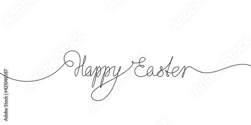 Happy Easter calligraphic hand lettering Continuous one line drawing, Text made of thin line. Vector minimalist illustration, Design element for Easter holidays