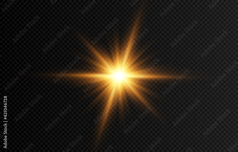 Golden light. A flash of light, a magical glow. Sun, sun rays png. Light png. Vector image. Golden light. A flash of light, a magical glow. Sun, sun rays png. Light png. Vector image.