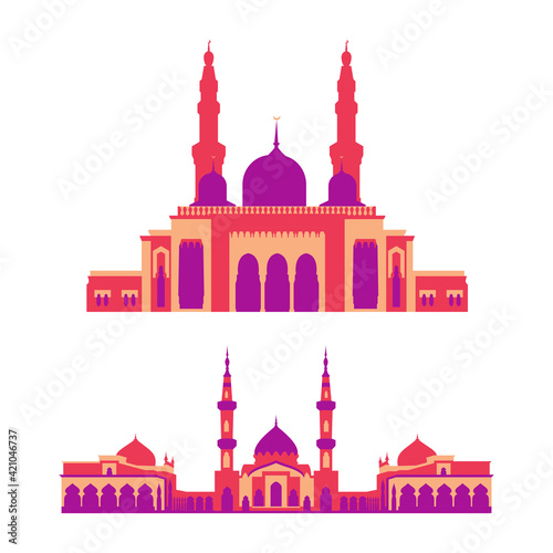 Simple flat style illustration. vector of a mosque collection set illustration. illustration of Ramadan Kareem