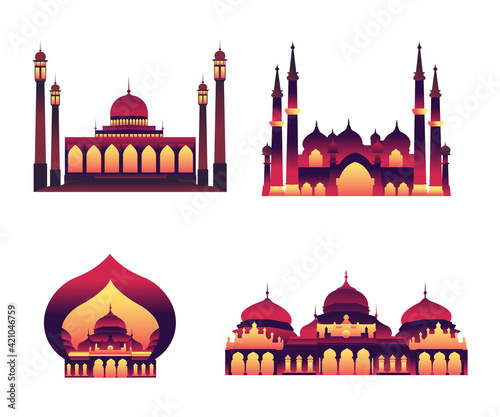 mosque gradient collection set vector illustration