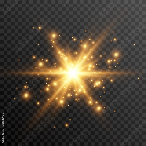 Golden light. A flash of light, a magical glow, particles of sparks. Sun, sun rays png. Light png. Vector image. © Vitaliy