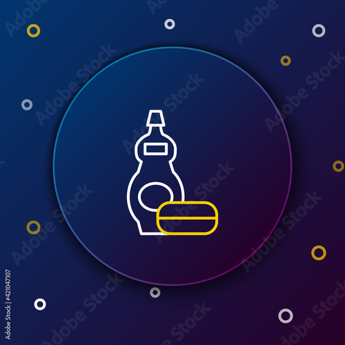 Line Dishwashing liquid bottle icon isolated on blue background. Liquid detergent for washing dishes. Colorful outline concept. Vector