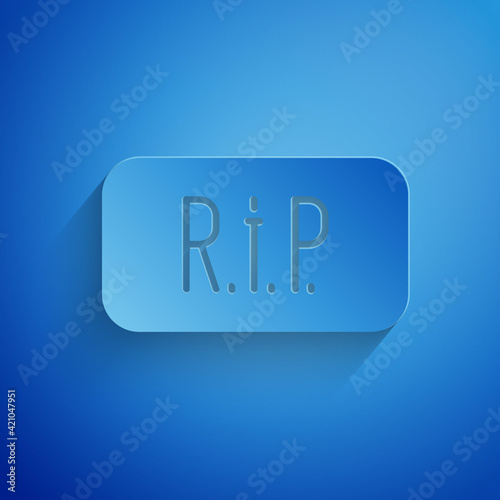 Paper cut Speech bubble rip death icon isolated on blue background. Paper art style. Vector