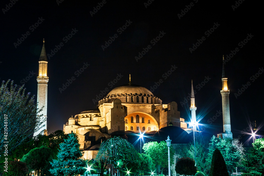 The famous Hagia Sophia in Istanbul,Turkey. officially the Hagia Sophia Holy Grand Mosque and formerly the Church of Hagia Sophia, is a Late Antique place of worship in Istanbul.