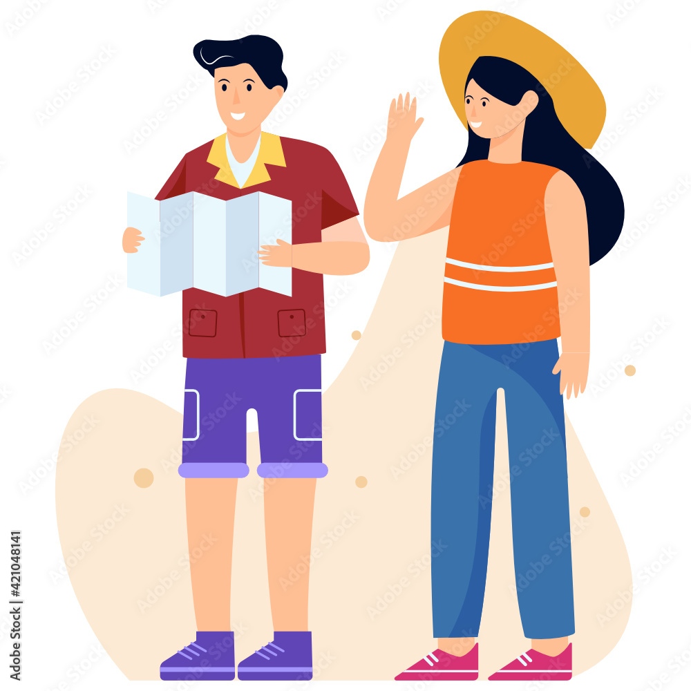 Man and a woman with suitcase depicting travellers, flat illustration
Man and a woman with suitcase depicting travellers, flat illustration