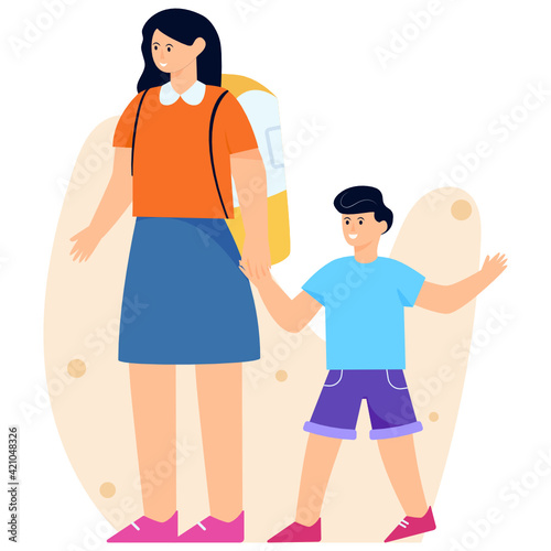  Man and a woman with suitcase depicting travellers, flat illustration