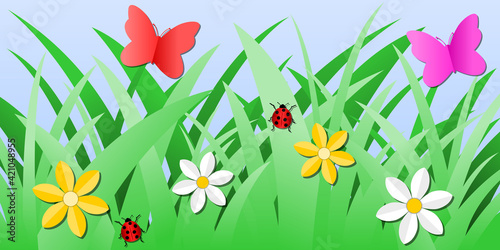 Printemps avec Coccinelles, Papillons et Fleurs