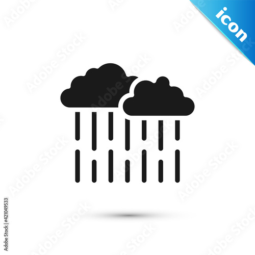 Grey Cloud with rain icon isolated on white background. Rain cloud precipitation with rain drops. Vector