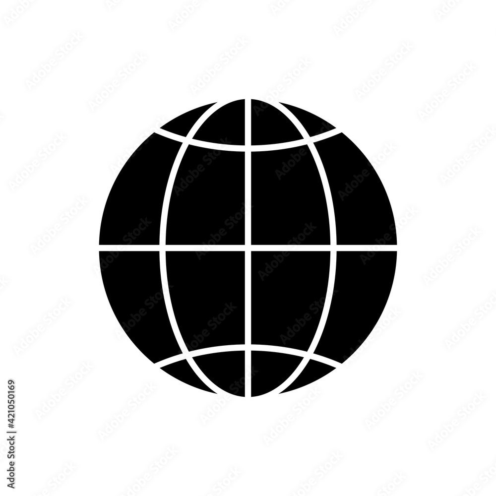 Globe icon. World wide web symbol black silhouette. Vector illustration isolated on white Globe icon. World wide web symbol black silhouette. Vector illustration isolated on white