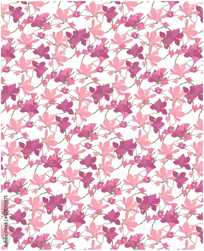 Vector of design floral seamless pattern with pink magnolia blossom flowers, seamless texture.Spring.Illustration for wedding invitations, wallpaper, textile, wrapping paper, fashion, fabric, web.