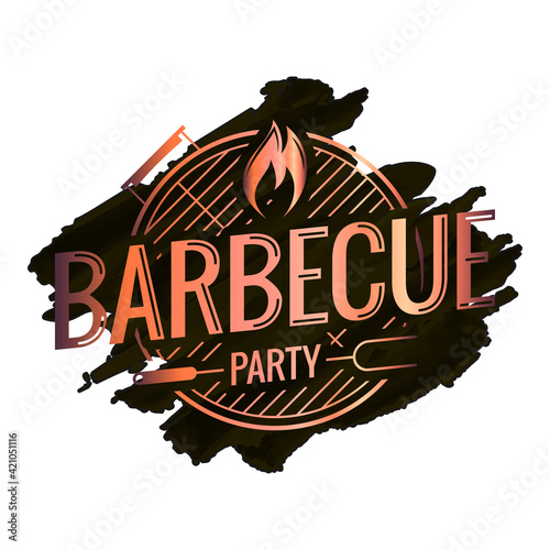 Barbecue grill watercolor logo on black background