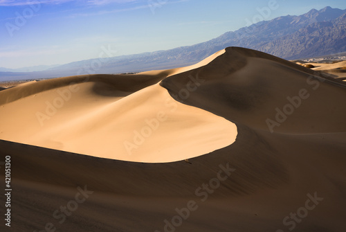 Beautiful sand dunes landscape seen at Death Valley National Park  California at sunset