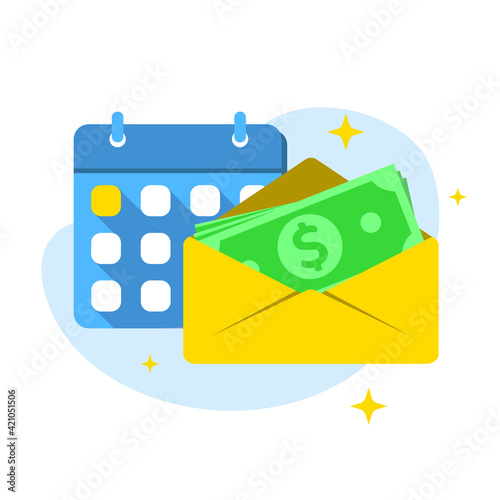 calendar and envelopes of money, monthly salary icon flat design vector illustration eps10