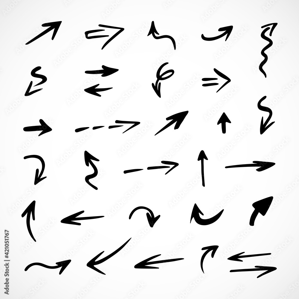Vector set of hand-drawn arrows, elements for presentation