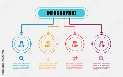 Infographic vector design circle template for illustration. Presentation business infographic template with 4 options. Creative concept circle thin line infographic design presentation four steps.