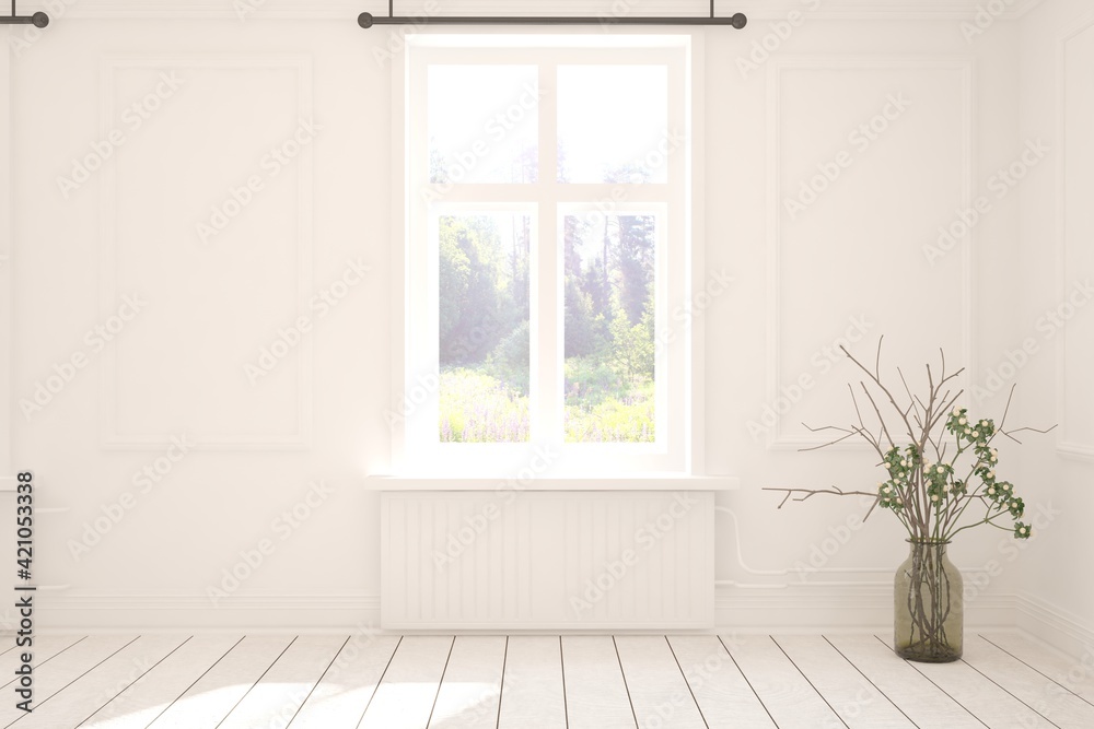 Fototapeta premium White empty room. Scandinavian interior design. 3D illustration