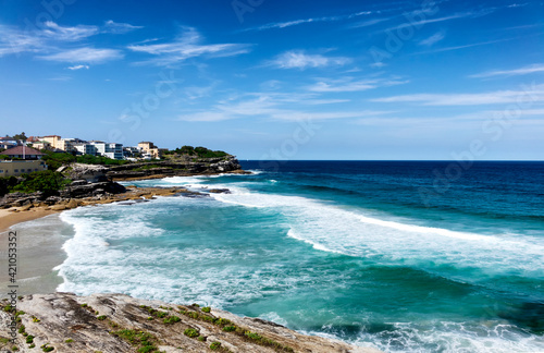 Cliffs along empty beach in Sidney Australia coastline