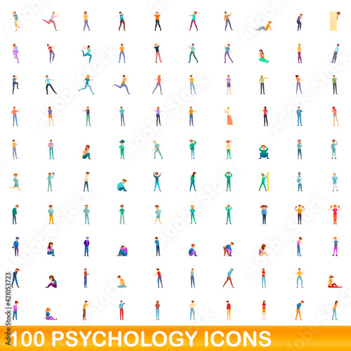100 psychology icons set. Cartoon illustration of 100 psychology icons vector set isolated on white background