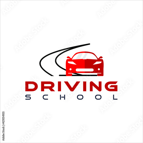 driving school logo modern sport car vector in red flat color graphic design template idea