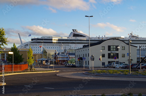 cruise ship and buildings in the port