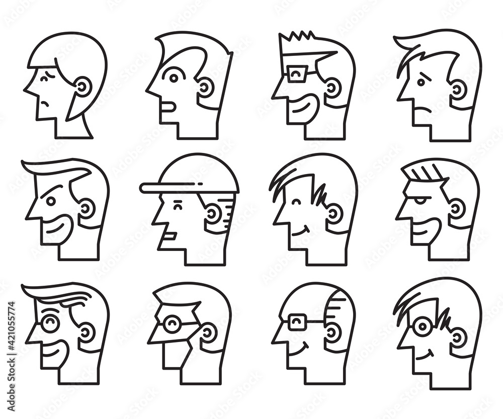 human face, human head icons side view avatars vector human face, human head icons side view avatars vector