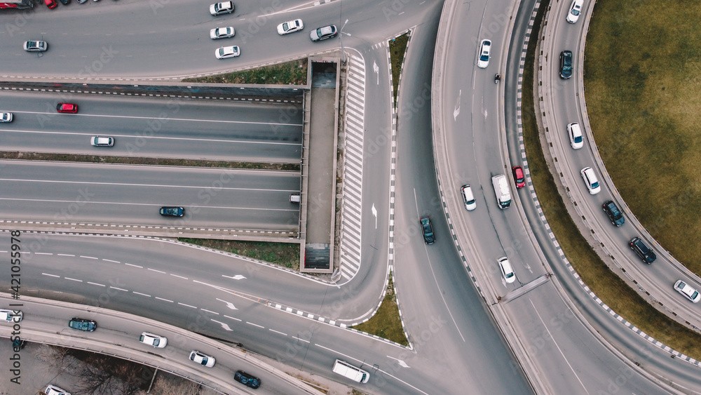 Highway Traffic Aerial View - Rush hour and high traffic