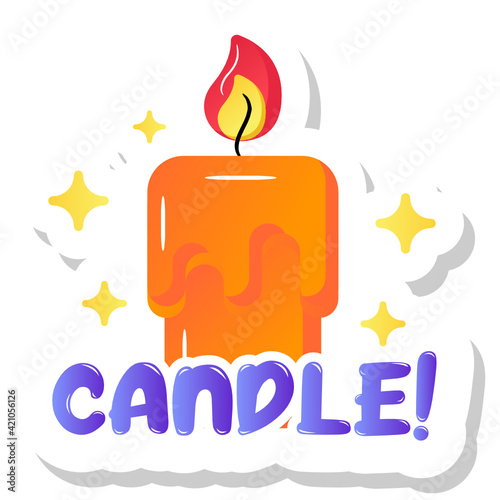 
A burning candle in flat sticker vector

