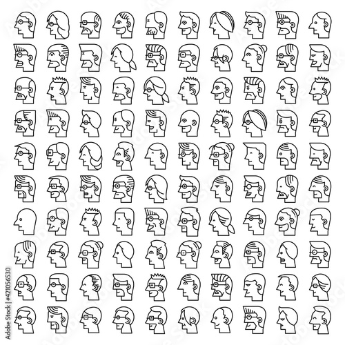 big set of human head side view icons vector