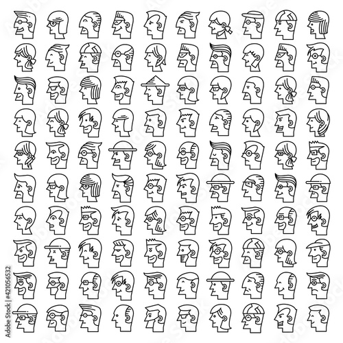 big set of human head side view icons vector