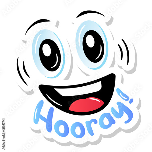 
A hooray sticker, happy emoji flat style

