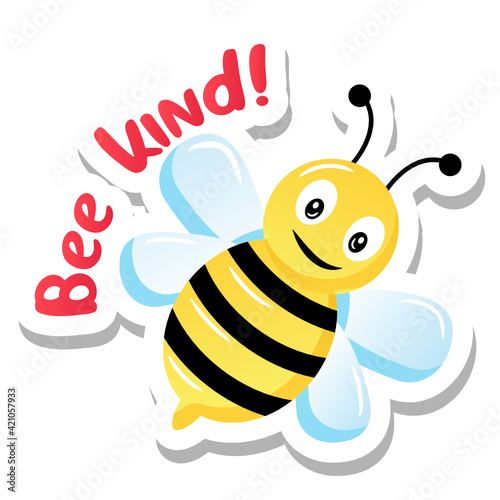 
A cute buzz bee with be kind text, flat sticker design

