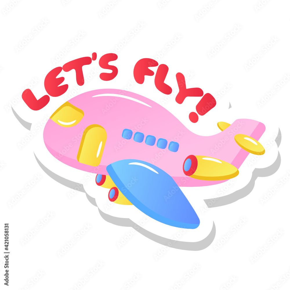 Fototapeta premium Let's fly via aeroplane flight, flat funny sticker