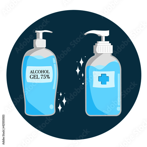 Hand sanitizer pump bottle, alcohol gel 75% to protect Covid-19 virus or coronavirus 