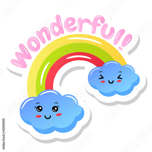 
A rainbow with clouds, flat sticker

