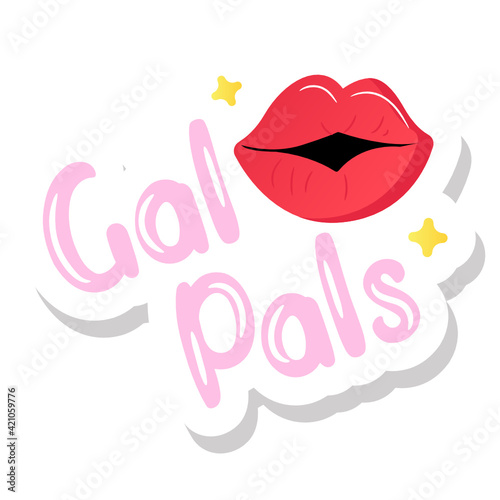 
A romantic love lips sticker with hey baby concept

