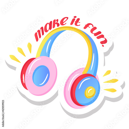 
Headphones in colourful vector, flat sticker

