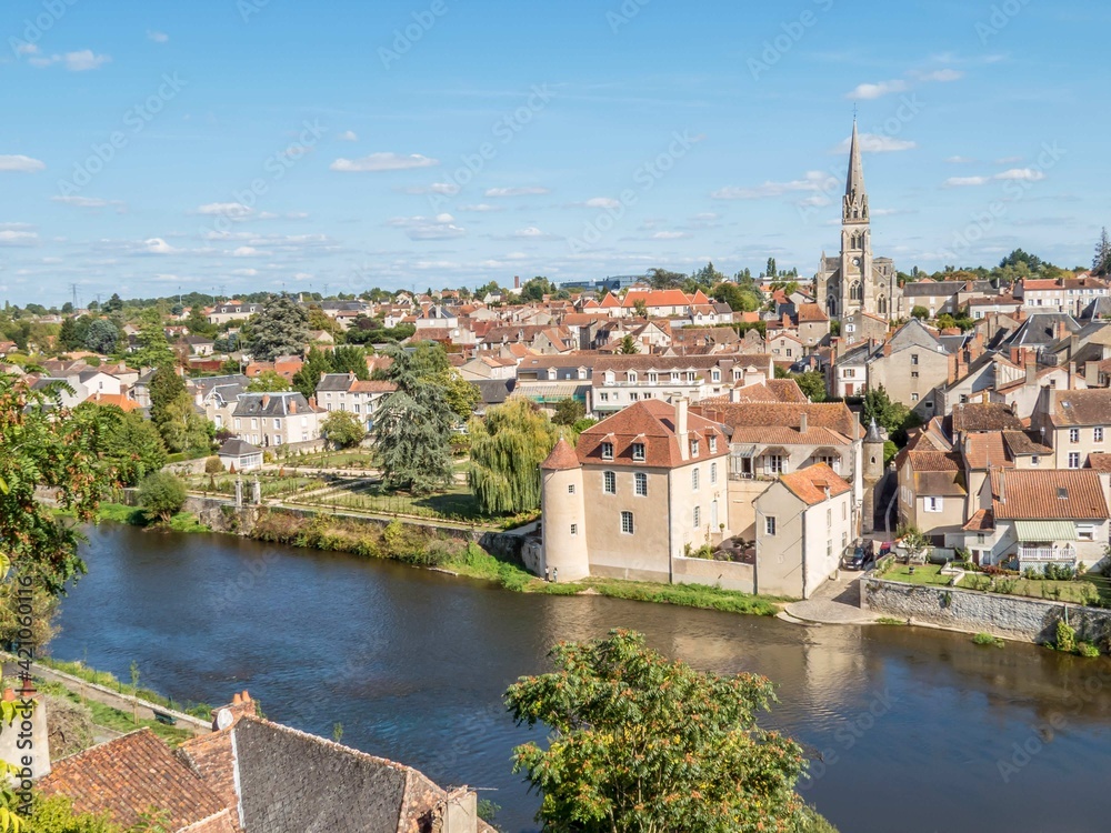 view of the church and River Gartempe at Montmorillon France
