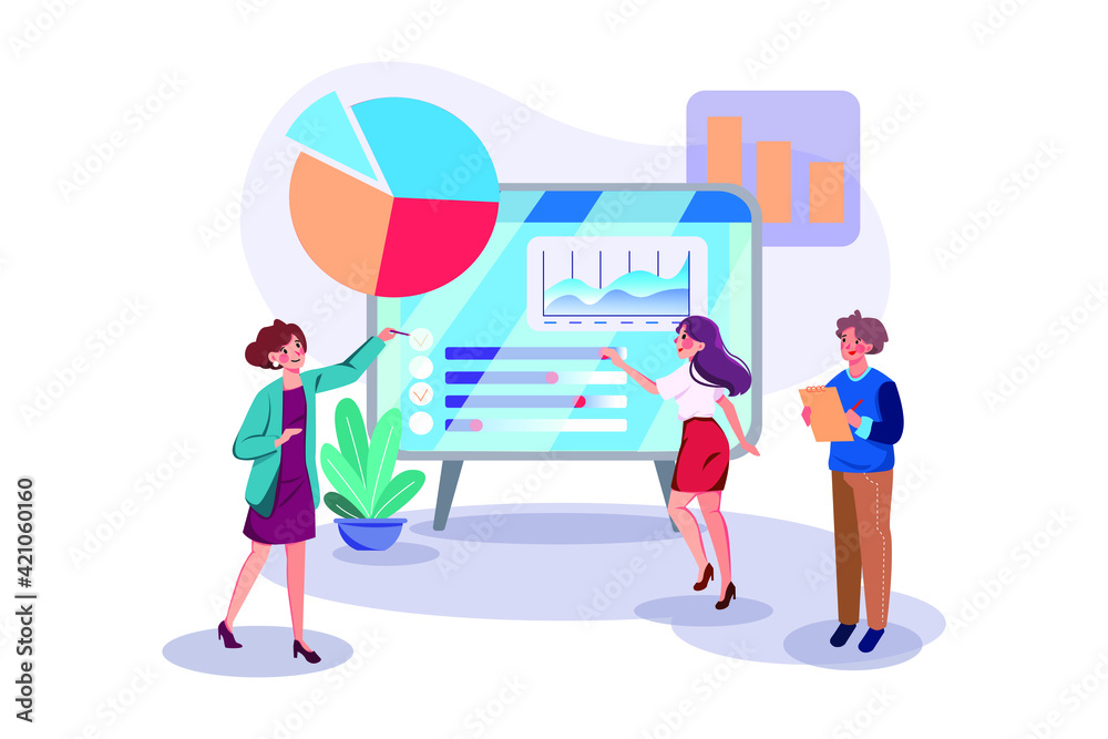 Businessman showing company growth to employee Businessman showing company growth to employee
