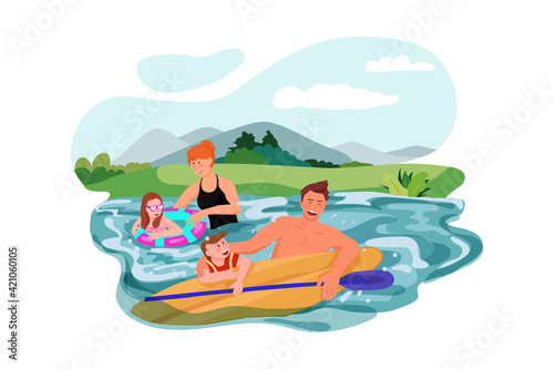 Family swimming in the river © freeslab