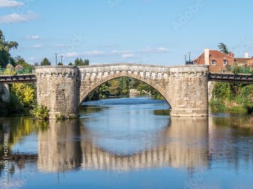 reflection of the bridge in the river Gartempe at Montmorillon France