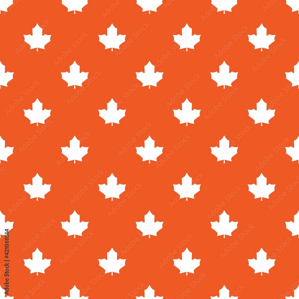 Seamless pattern with white maple leaves on orange background. Seamless pattern with white maple leaves on orange background.