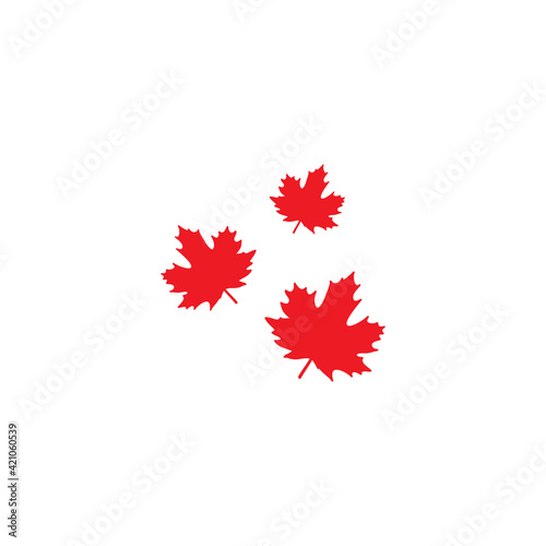 Three shabby red maple leaves logo. Vector icon. Isolated on white.
